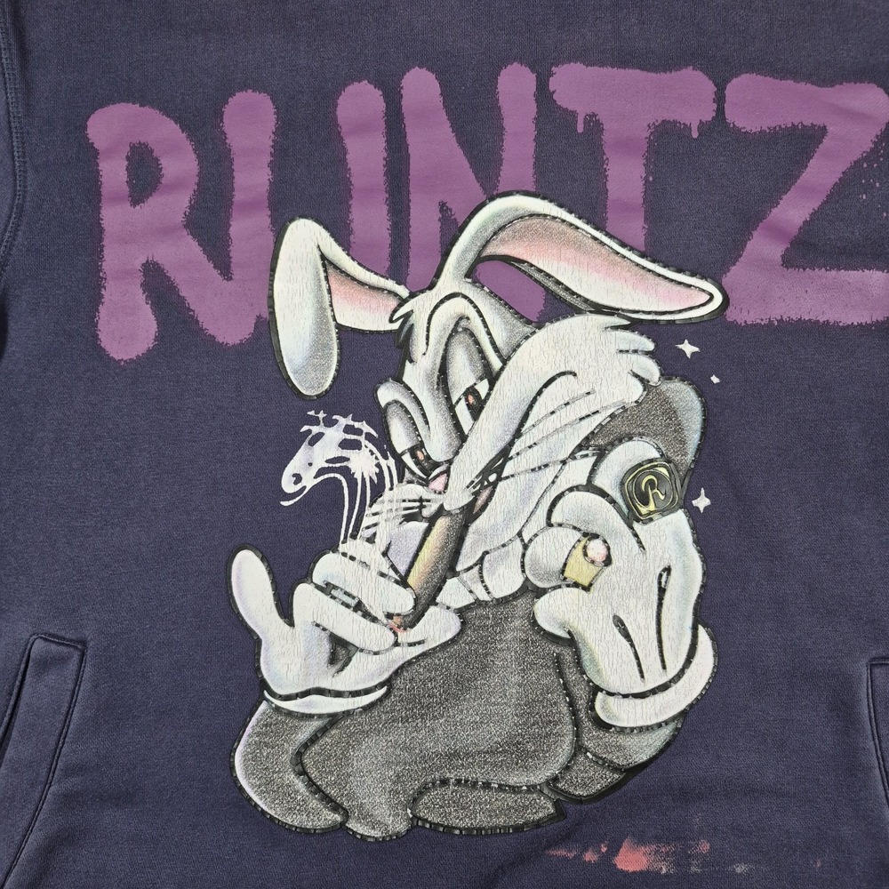 Runtz Paidboyz Bugs Bunny‎ Hoodie Mens Large Blue Faded Looney Tunes Streetwear - Picture 8 of 11